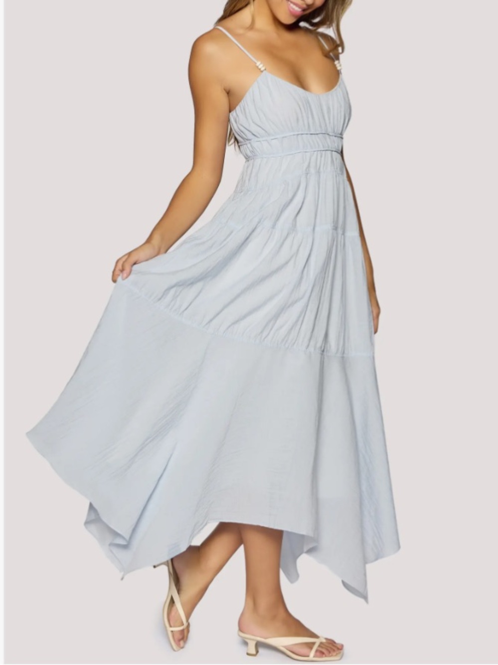 Nordstrom Lost + Wander Pale Blue Oasis Handkerchief Boho Maxi Dress Size S NWT - Picture 2 of 11